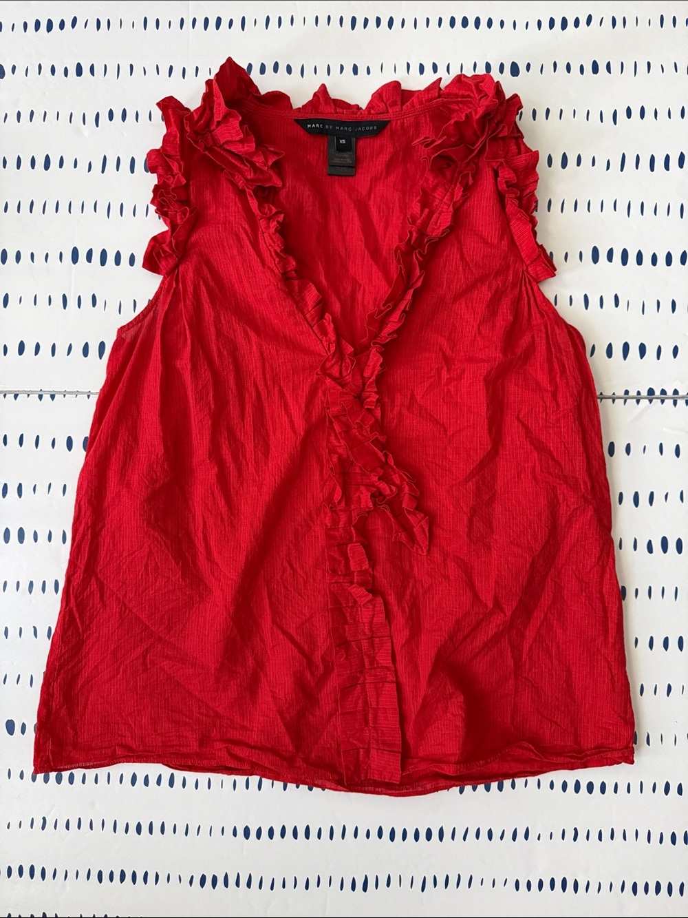 Marc by Marc Jacobs Red Ruffle V-Neck Sleeveless Tank Top Blouse